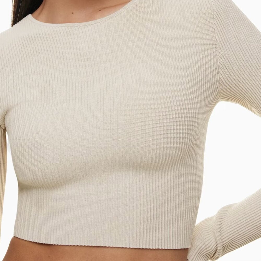 Babaton Sculpt Knit Crew Cropped Long Sleeves XL Ribbed Tan